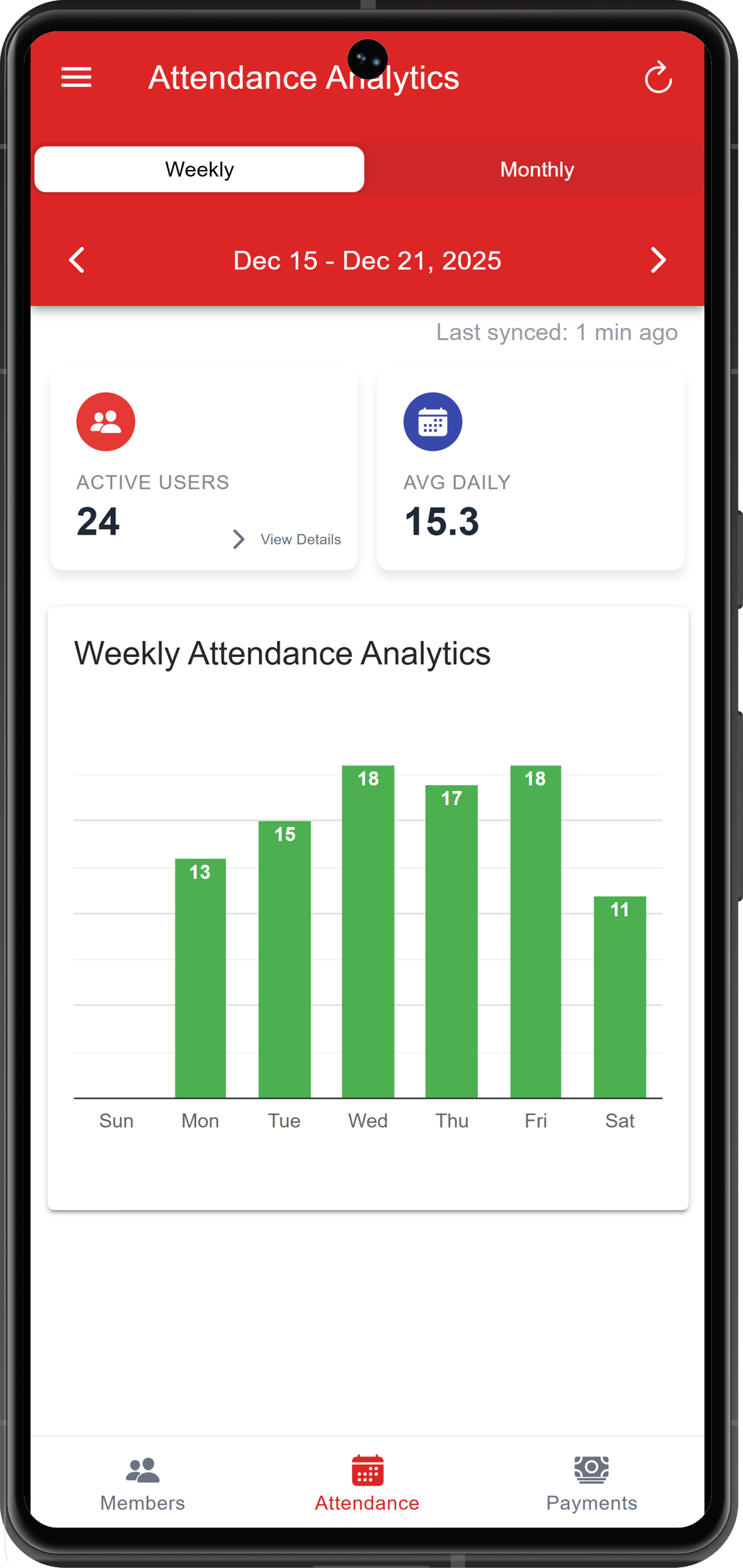 GymMate attendance tracking screen