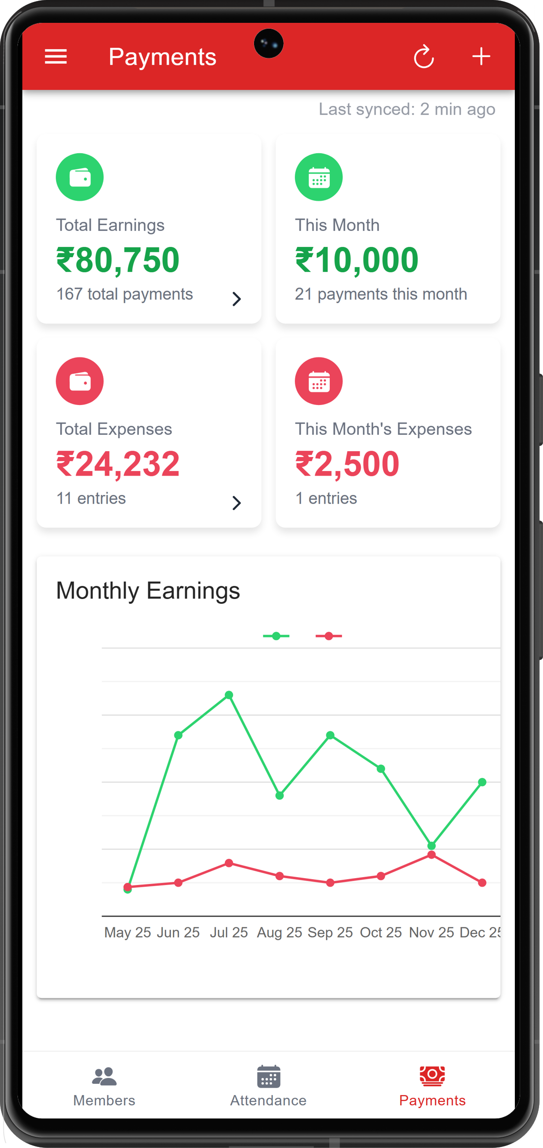 GymMate payments and expense screen