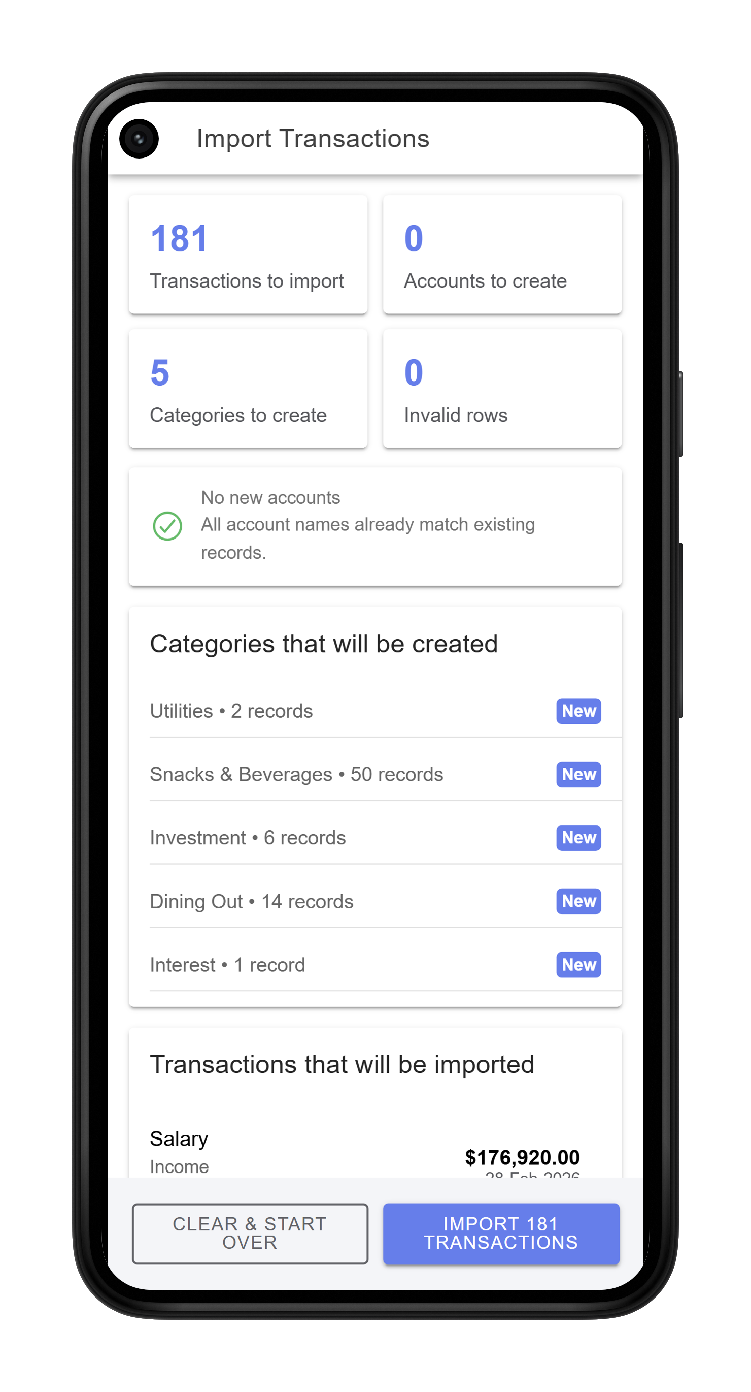MoneyMate bulk import step 2